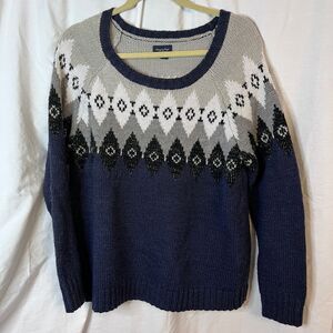 American Eagle Womens Pullover Sweater Knitted Blue Gray Fair‎ isle Size Large